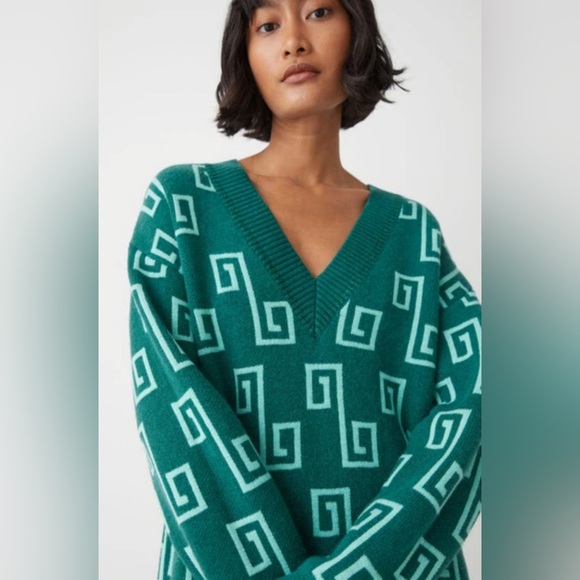 & Other Stories Oversize Jacquard Knit Wool Blend Sweater In Green Jaquard - Picture 5 of 12